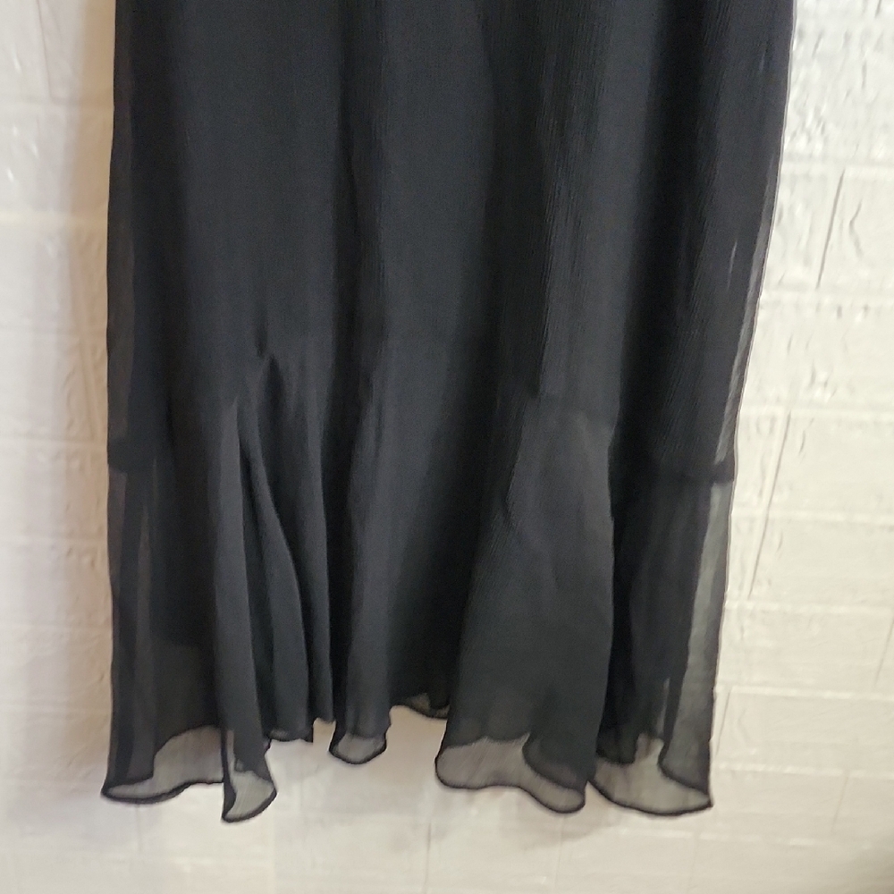 $498 Nanette Lepore Black Chiffon Dress with Cream Embroidery - Picture 7 of 12